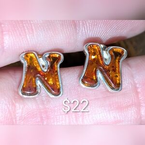 Baltic AMBER "N" Initial EARRINGS